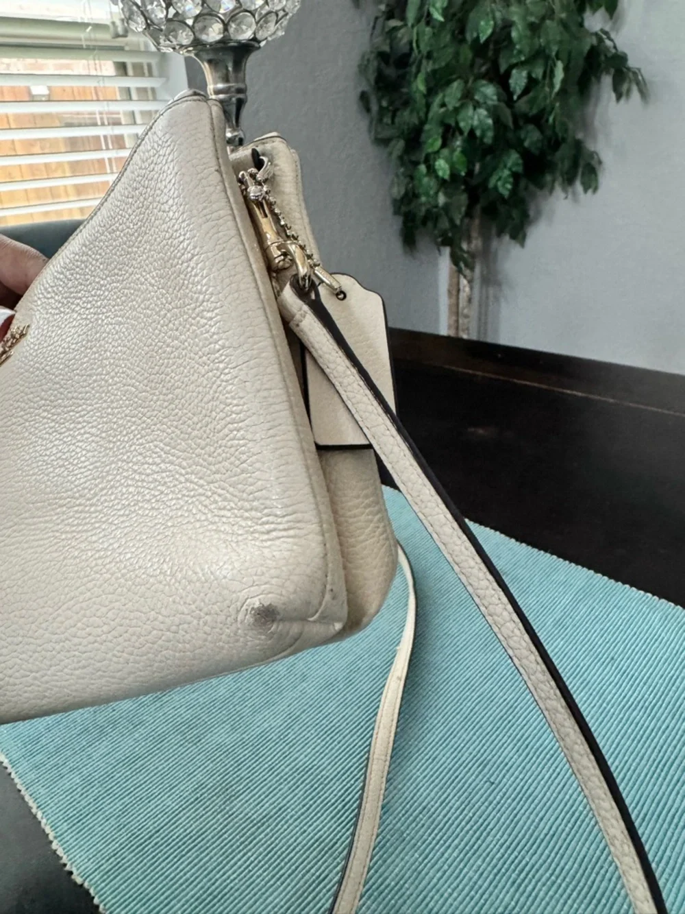 Coach Cream Pebbled Leather Double Zip Crossbody